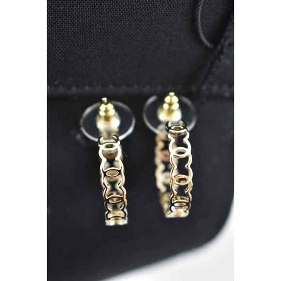 Chanel 21A Gold Metal Interlocking CC Logo Dangle Drop Statement Hoop Earrings - Picture 11 of 12